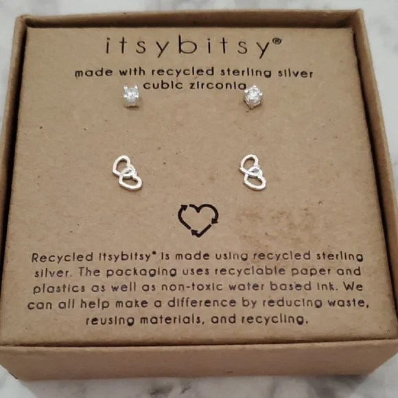 Silver Heart Earrings with Cubic Zirconia - Picture 2 of 3